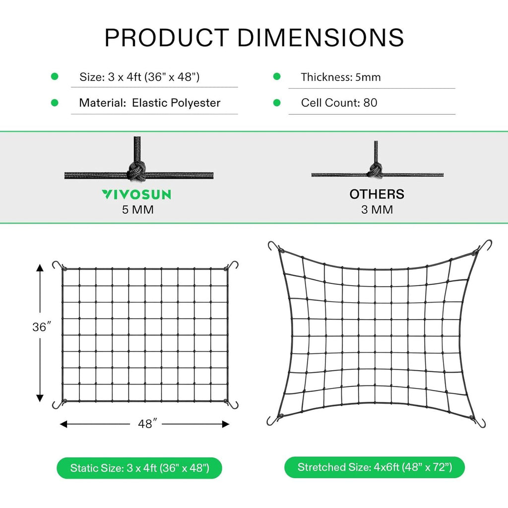 VIVOSUN 3x4FT Elastic Trellis Netting with Hooks